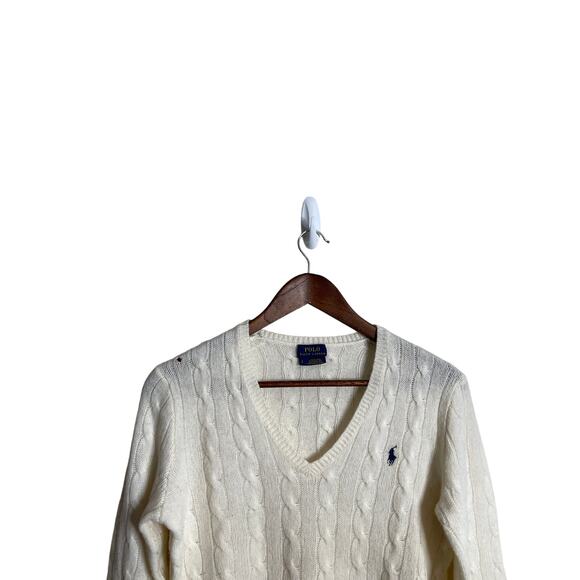 Polo Ralph Lauren Wool Cashmere Cable Knit Sweater Cream Womans Small (FLAWED) - Picture 7 of 10